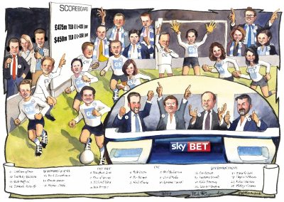 corporate-deal-cartoon-award-tombstone-caricature-gift-giggleface-SkyBet-Goldman-Sachs