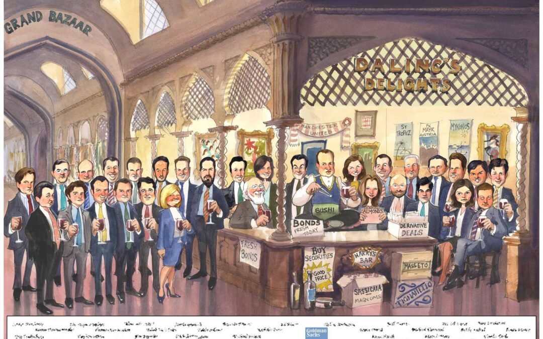 corporate-retirement-leaving-gift-caricature-cartoon-giggleface-Dalinc-GoldmanSachs